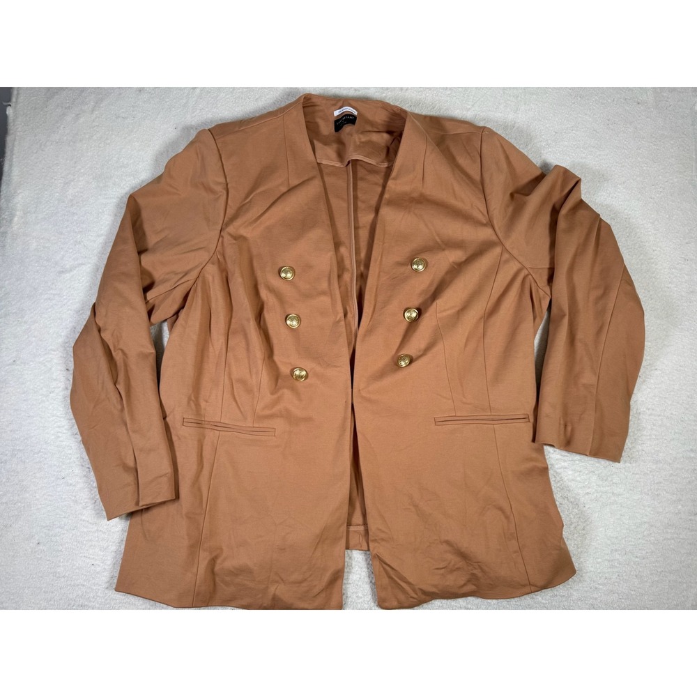 Lane Bryant Bryant Blazer Womens 28 Camel Good Double Breasted Gold Buttons